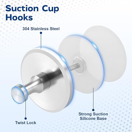 Starvortex 4 Pièces Crochet Ventouse, Crochet Ventouse Salle de Bain en Acier Inoxydable 304, Porte Manteau Ventouse Réutilisables, Accroche Serviettes sans Percage, Salle de Bain Accessoire (Argenté) - Nail Gallerys