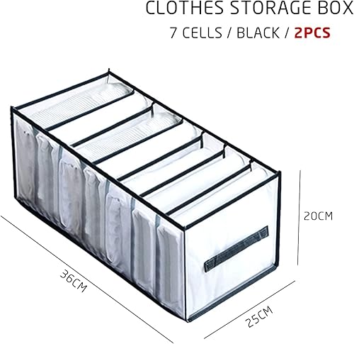 PFLYPF 2 Pcs Jeans Organisateur de Tiroir, organiseur de tiroir pliable et lavable avec poignée et compartiment, 7 compartiments pour vêtements jeans leggings chaussettes t-shirt. (Blanc) - Nail Gallerys