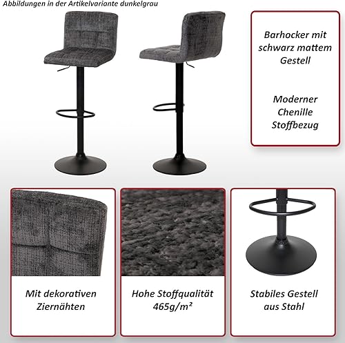 Lot de 2 tabourets de Bar HWC-G87, Tabouret de Bar, réglable en Hauteur pivotant, Tissu Chenille (465g/m²) MVG - Terracotta - Nail Gallerys