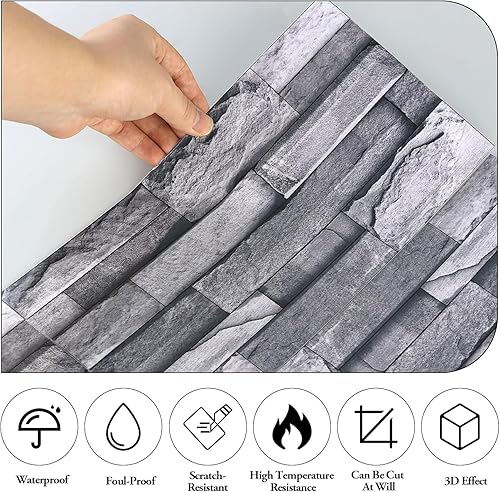 Lot de 12 autocollants pour carrelage de cuisine avec 1 petit grattoir effet brique autocollants décoratifs pour carrelage de cuisine et salle de bain - Nail Gallerys