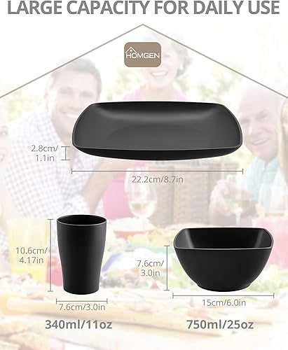 HOMGEN 12PCS Ensemble de Assiettes et Bols en Plastique Vaisselle de Camping Assiettes Réutilisables Léger et Empilable pour l’extérieur et la Maison -IP65 étanche Noir Lave-vaisselle micro-ondes - Nail Gallerys
