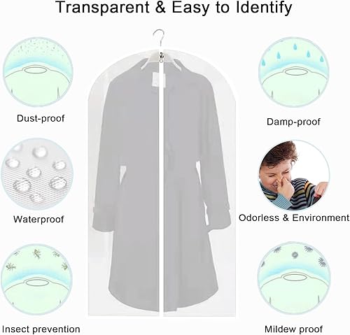 Lot de 15 Housses à Vêtements, 60 x 80/100/120 cm, Housses à Vêtements Transparentes pour Costumes, Robes, Vestes, Chemises, Robes Soirée, Robes Mariée, Manteaux, Chemises, Anti-mites, Imperméables - Nail Gallerys