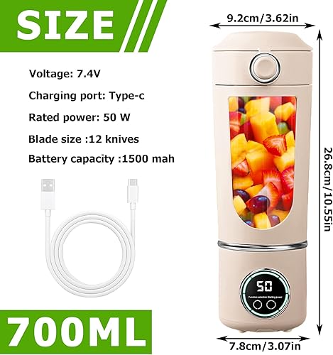 Mixeur portable, 700 ml, mini blender à emporter, mini blender avec 6 lames en acier inoxydable, mixeur à emporter, recharge USB, petit pour cuisine, voyage, bureau, fitness - Nail Gallerys