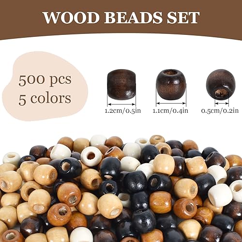 500pcs Perles en Bois à Grand Trou,5 Couleurs Perles Ovales Naturel, Perles Macramé Bois, Peles en Vrac pour Bricolage, Colliers,Décorations,Accessoires pour Macramé (12 mm, trou : 5 mm) - Nail Gallerys