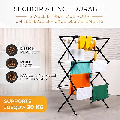 TIMELEOS Etendoir Linge Interieur Pliable - Sechoir a Linge Extensible, Robuste & Peu encombrant, 6 Niveaux avec 11 Barres, Tour à Linge Pliable et Extensible, seche Linge Durable, Blanc - Nail Gallerys