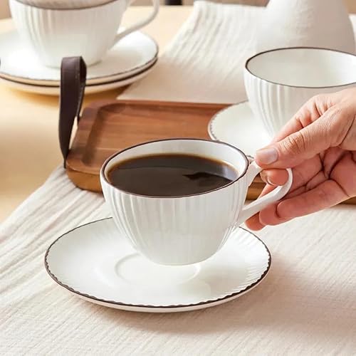 Karaca Lot de 8 tasses à thé Rhein pour 4 personnes - Vaisselle à thé élégante avec 4 tasses à thé (300 ml) et 4 soucoupes assorties - Fabriqué en porcelaine de qualité supérieure - Nail Gallerys