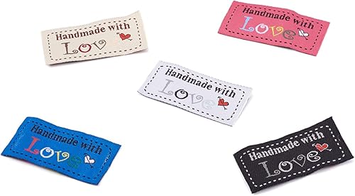 Cheriswelry Lot de 150 rubans tissés à coudre en coton - Étiquettes tissées faites à la main avec amour - 5 couleurs - Pour vêtements, couture, tricot, matelassage, 50 x 25 nn - Nail Gallerys