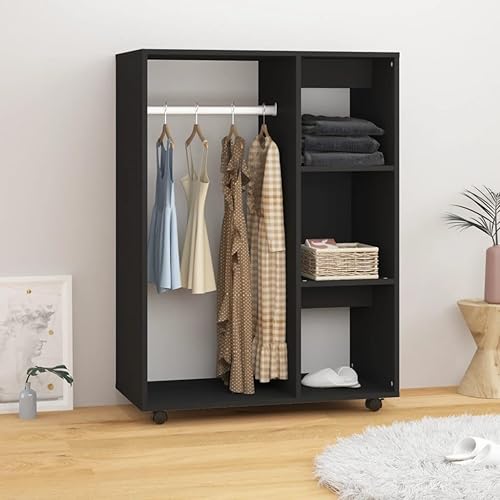 FOZICV Armoire multi-usages en bois avec roulettes - Style moderne - Armoire de chambre à coucher avec un grand compartiment ouvert et 3 étagères latérales - Blanc - 80 x 40 x 110 cm - Nail Gallerys