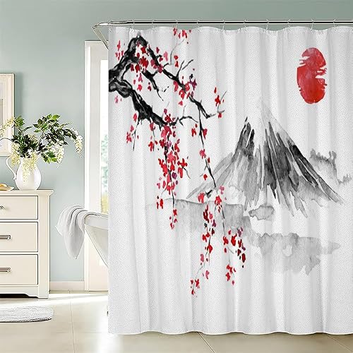 MEVASA Rideau de Douche Anti Moisissure Style Japonais 180x180 Imprime en 3D Art Deco Architecture Japonaise Salle de Bains Opaque Polyester - Nail Gallerys