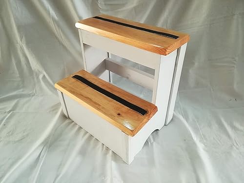 L'IBERICA Escabeau en bois, 2 marches Blanc / vernis - Nail Gallerys