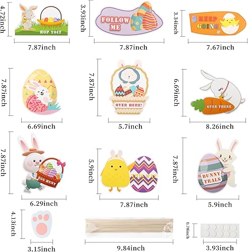 MOECSHSY Panneaux de chasse aux œufs de Pâques pour enfants – Kit de flèches de chasse de Pâques avec bâtons et 20 pieds de lapin pour décoration de jardin de Pâques - Nail Gallerys