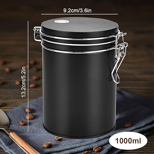 Trendecor Boîte à café hermétique en acier inoxydable - 1 l - Avec valve de sortie - Pour café, thé, noix, cacao - Noir - Nail Gallerys