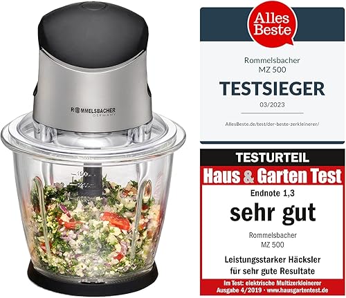 ROMMELSBACHER Multi Hacher MZ Moteur Puissant, spéciale à 4 Lames en Acier Inoxydable, récipient en Verre de 1,5 l, Noir/Chrome brossé, 500 W, Plastique, 1.5 liters - Nail Gallerys