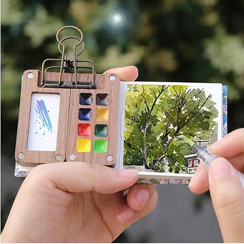 Zwenjuan Palette de Voyage à 8 Grilles en Bois – Mini Palette Aquarelle Portable avec Clip – Boîte à Couleurs Aimantée pour Artistes (Aquarelle, Gouache, Acrylique) – Idéale Carnet de Croquis - Nail Gallerys