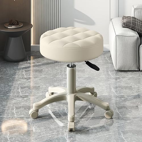 Karelwui Tabouret pivotant Spa avec Chaise de Lanceur Roulant pour Bureau, Tabouret Bar à 360 degrés réglable degrés, compacte la rédaction Work Massage Salon Cafe, Lightweight & Beige - Nail Gallerys