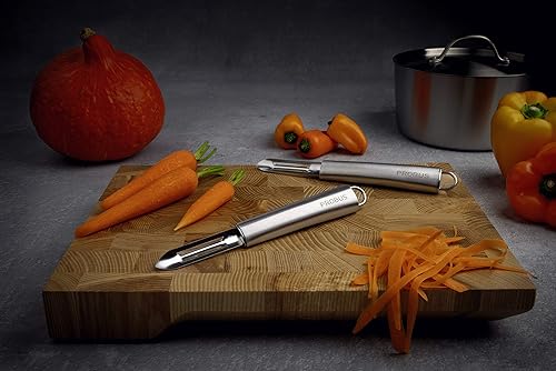 Probus - 670228 Lot de 2 épluche-légumes ergonomiques en acier inoxydable, manche arrondi, lame affutée, lavables au lave-vaisselle, 19 cm, Argenté - Nail Gallerys