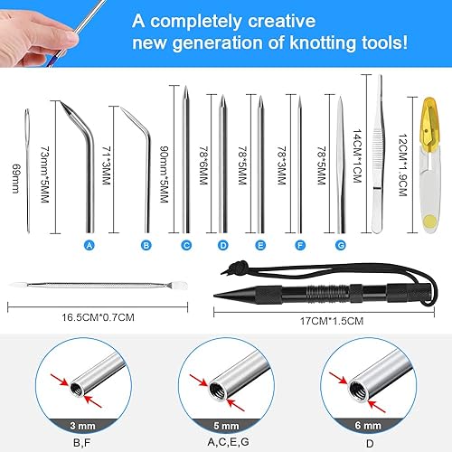 WENRERO 12 PCS Paracorde FID en Acier inoxydable, 8 Aiguilles de Laçage Paracord FID en Aluminium de Différentes Tailles, Outil de Lissage Outils de Nouage pour Travail de Paracord avec un Sac - Nail Gallerys