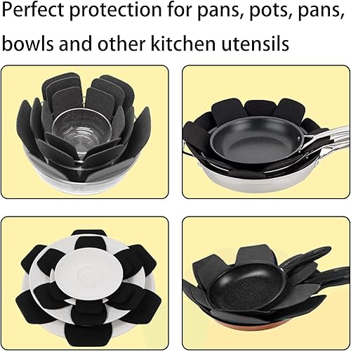 Lot de 6 protections de poêles empilables en 3 tailles, 15/20/26 cm, séparateurs en feutre noir - Nail Gallerys