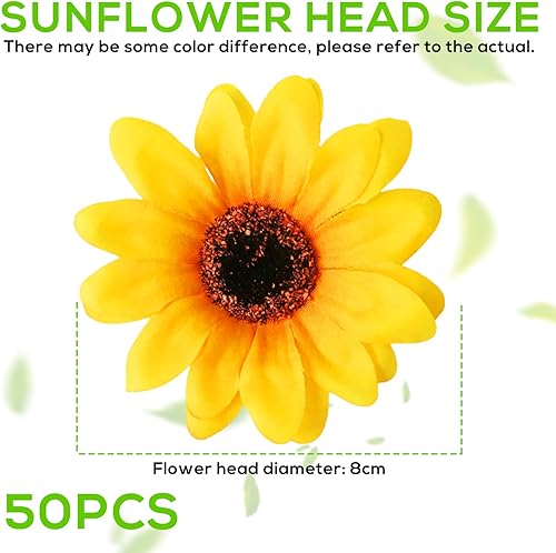 Lot de 50 têtes de tournesol artificielles, têtes de fleurs artificielles, tournesols artificiels, tournesols artificiels, lanière, têtes de tournesol artificielles, pour bricolage - Nail Gallerys