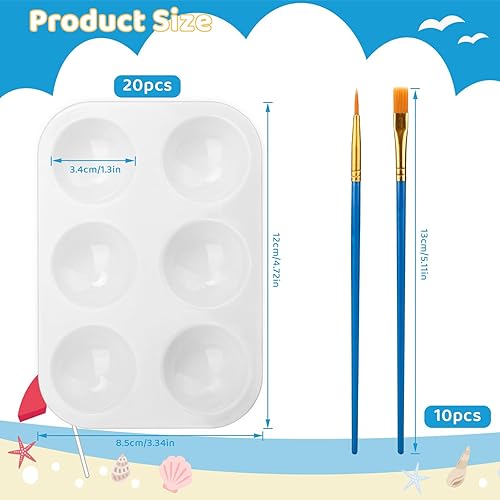 Lot de 20 palettes de mélange avec 10 pinceaux de peinture, aquarelle à l'huile pour peinture artistique et bricolage - Nail Gallerys
