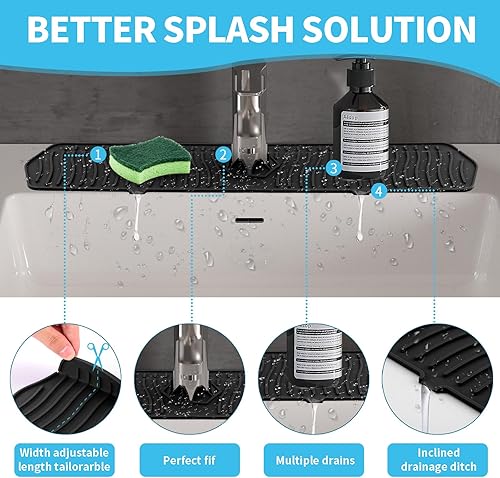 FOSFUKEER Protection Anti-éclaboussures pour évier de Cuisine, Tapis de séchage Multifonctionnel, Porte-éponge et Protection de Plan de Travail de Salle de Bain (Noir) - Nail Gallerys