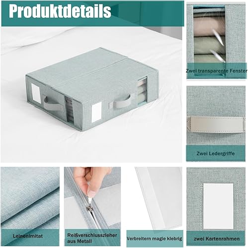 Arsey Lot de 3 sous-lits empilables - Boîte de rangement pour linge de lit - Organiseur avec fenêtre de visualisation - Rangement pour linge de lit Queen/King Size - Couettes - Bleu - Nail Gallerys