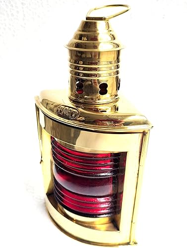 Lanterne nautique en laiton pour bateau ou bateau - Verre doré et rouge - Hauteur : 30,5 cm, largeur : 15,2 cm, profondeur : 12,1 cm environ. - Nail Gallerys
