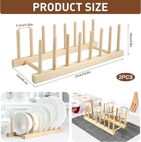 Parastar Lot de 2 supports d'assiettes en bois, porte-assiettes, porte-couvercles de casseroles, support de couvercle, tiroir, égouttoir en bois, support de planche à découper, organisateur pour - Nail Gallerys