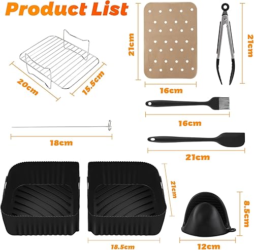 Auauraintt 11 PCS Accessoires Air Fryer, pour Foodi Flexdrawer 10.4L AF500EU,apporter moule en silicone (2 en 1), support,gants,clips,brosse à huile,grattoir à huile,100 morceaux de papier huilé - Nail Gallerys