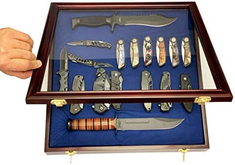 DECOMIL - Vitrine à couteaux de poche - Porte verrouillable en verre - Finition cerise - Bois massif - Plexiglas - Montage mural - Brun Rougeâtre - Nail Gallerys