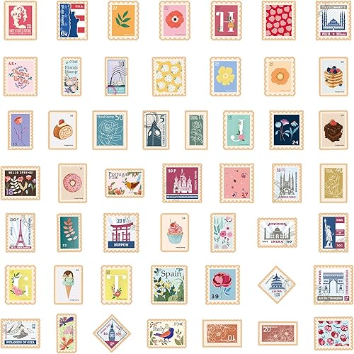 Qpout 50pcs Autocollants de Timbre-poste Vintage, Pack d’autocollants de scrapbook vintage pour bouteilles d’eau, autocollants de fleurs pour l’artisanat d’art de bricolage pour enfants Bullet Journal - Nail Gallerys