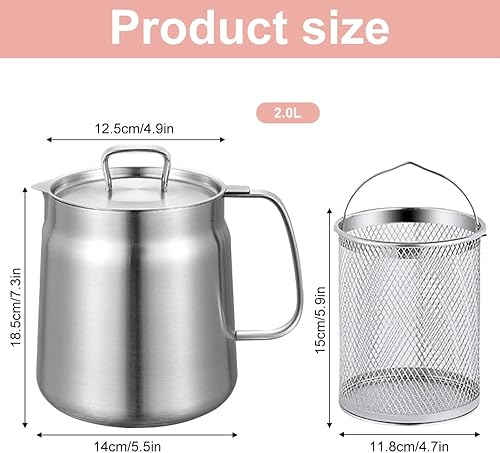 Dhqkqg Pot de Filtre à Huile en Acier Inoxydable 304, 2L Polyvalent Récipient à Huile avec Filtre à Mailles Fines et Panier à Friture, Récipient à Graisse de Bacon pour Stocker Huile de Friture - Nail Gallerys