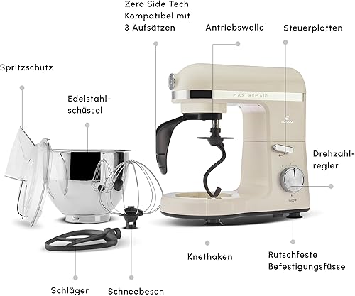 Karaca Mastermaid Chef Pro Cuisine à double bras 1500W Crème douce, Crème brillante, 1500W, 5 L Mixeur, Processeur alimentaire, Réglage de la vitesse, Crochet de pétrissage, Fouetter - Nail Gallerys