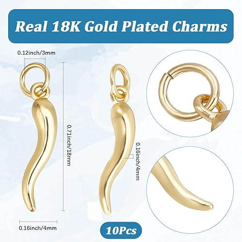 Beebeecraft 1 boîte de 10 breloques en Forme de Piment en Laiton Plaqué Or 18 carats et Émail Rouge 3D Breloques en Corne Italienne Cornicello avec Anneau de Jonction pour Bracelet Boucle D'Oreille - Nail Gallerys