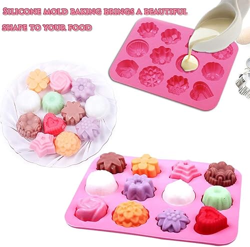 SIMUER 4 Moules à Gâteaux Silicone Fleur Cœur Rose, 12 Motifs Différents, Multi-Usage, Réutilisable, Passe au Four, Micro-ondes, Lave-vaisselle - Nail Gallerys