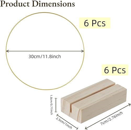 6 Paquets de cerceaux Floraux en métal avec 6 Supports en Bois, Couronne de Fleurs en macramé, Anneaux de cerceaux dorés pour la décoration de Table d'un Mariage DIY (Gold-30cm) - Nail Gallerys
