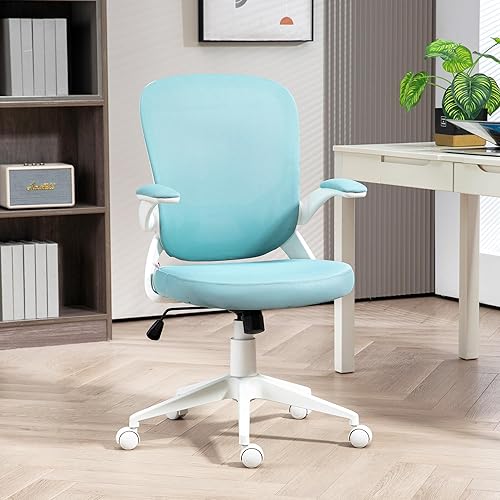 HOMCOM Fauteuil de Bureau Chaise de Bureau Hauteur réglable pivotant 360° accoudoirs relevables Dossier en Maille et Assise Tissu Bleu - Nail Gallerys