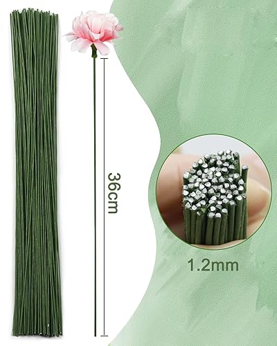 UCLEVER Lot de 100 fils de fleuriste, 1,2 mm, vert, fil de bricolage, vert, 30 cm de long, pour la fabrication de fleurs, fleurs artificielles, bouquets de fleurs (100, 1,2 mm) - Nail Gallerys
