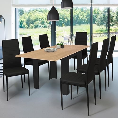 IDMarket - Table à Manger Extensible Rectangle Dona 4-8 Personnes Noire Plateau façon hêtre 80-160 cm - Nail Gallerys