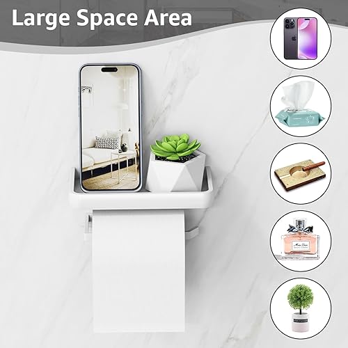 Porte-rouleau de papier toilette sans perçage - Avec étagère - En alliage d'aluminium - Montage mural pour cuisine et salle de bain - Nail Gallerys