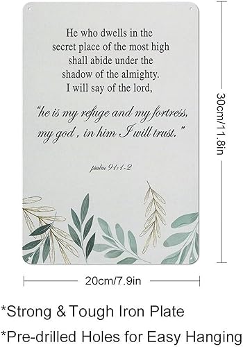 Plaque en métal rustique - Décoration murale chrétienne Psaume 91 « He Who Dwells In The Secret Place Of The Most High » - Nail Gallerys