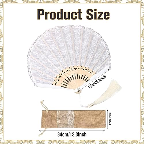 Éventail à main en dentelle blanche - Éventail de mariage - Éventail de mariée - Éventail pliable - Éventail de danse pour mariage - Avec sac cadeau en lin - Pour danse, mariage, fête (style1) - Nail Gallerys