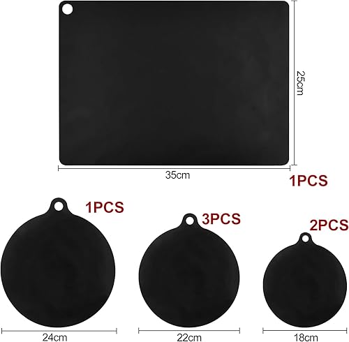 NewZC Lot de Tapis Plaque Induction Silicone - 7 Pièces Protege Plaque Cuisson Induction Noir - 18/22/24cm Protection Plaque Induction Ronde - 25x35cm Anti Rayure Couvre Plaque de Cuisson Induction - Nail Gallerys