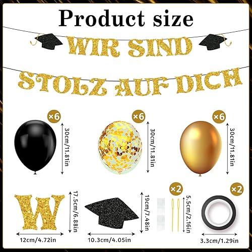 Kit de décoration de remise de diplôme 2025 – Nous sommes fiers de vous guirlande de bannières et 18 ballons à confettis noirs et dorés – Bachelor Bachelor Obtention de diplôme Décoration pour remise - Nail Gallerys