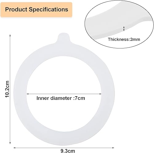 10 Pièces Joints d'Étanchéité pour Bocal Mason, 94 mm Bagues de Remplacement en Silicone, Rondelles Anneau Étanche à l'Air pour Couvercle de Bocaux en Verre (Blanc) - Nail Gallerys