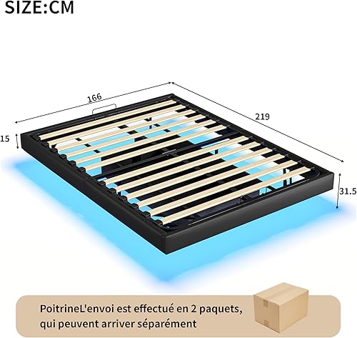 KRYZOR Lit Flottant 160x200 cm, Lit Double rembourré avec Rangement et LED, Lits Coffre hydraulique, Lits Plateforme, avec Sommier à Lattes en Bois, Structure Métallique, PU (Beige) - Nail Gallerys