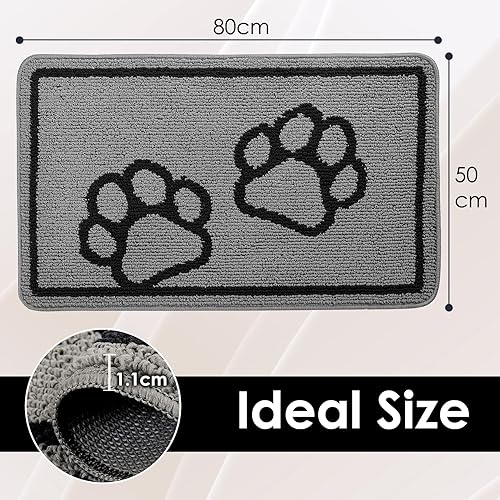 OIGAE Paillasson pour Chien, Lavable en Machine, antidérapant, Super Absorbant - Tapis de Porte intérieur et extérieur - Tapis de Sol pour entrée, 50 x 80 cm, Gris - Nail Gallerys