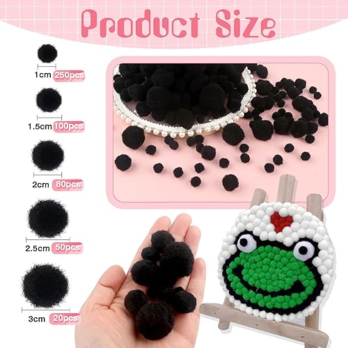 TOAOB 500pcs Craft Pompoms Loisirs Creatifs Noir 1cm à 3cm Gros Pompons Artisanale Moelleux pour Bricolage Fournitures Décorations Couture Guirlandes Franges Projets et Artisanat - Nail Gallerys