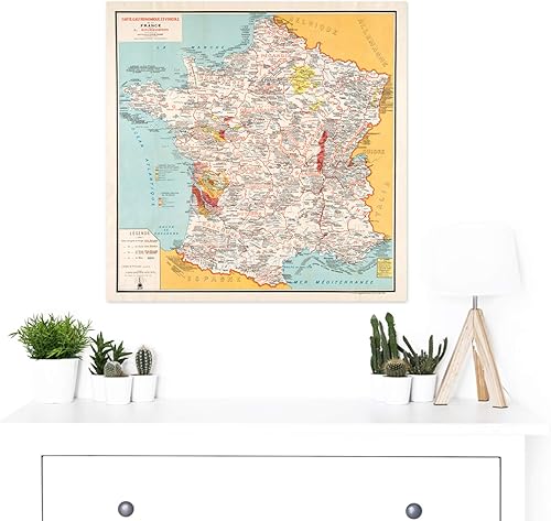 Fine Art Prints Bourguignon 1932 Carte de France Gastronomie Gastronomie Grande affiche murale imprimée papier épais 61 x 61 cm - Nail Gallerys
