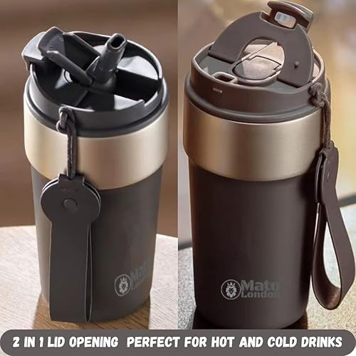 Mato London Tasse de voyage isotherme à double paroi avec couvercle 100 % étanche – Tasse à café en acier inoxydable pour café chaud et froid – 500 ml – Sans BPA – Cadeau pour homme et femme - Nail Gallerys